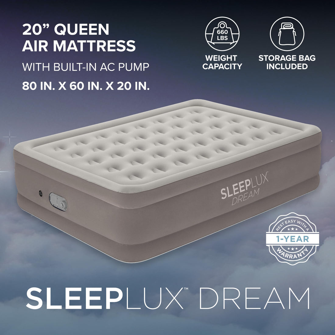 SLEEPLUX Dream Queen Air Mattress with Dual Pump