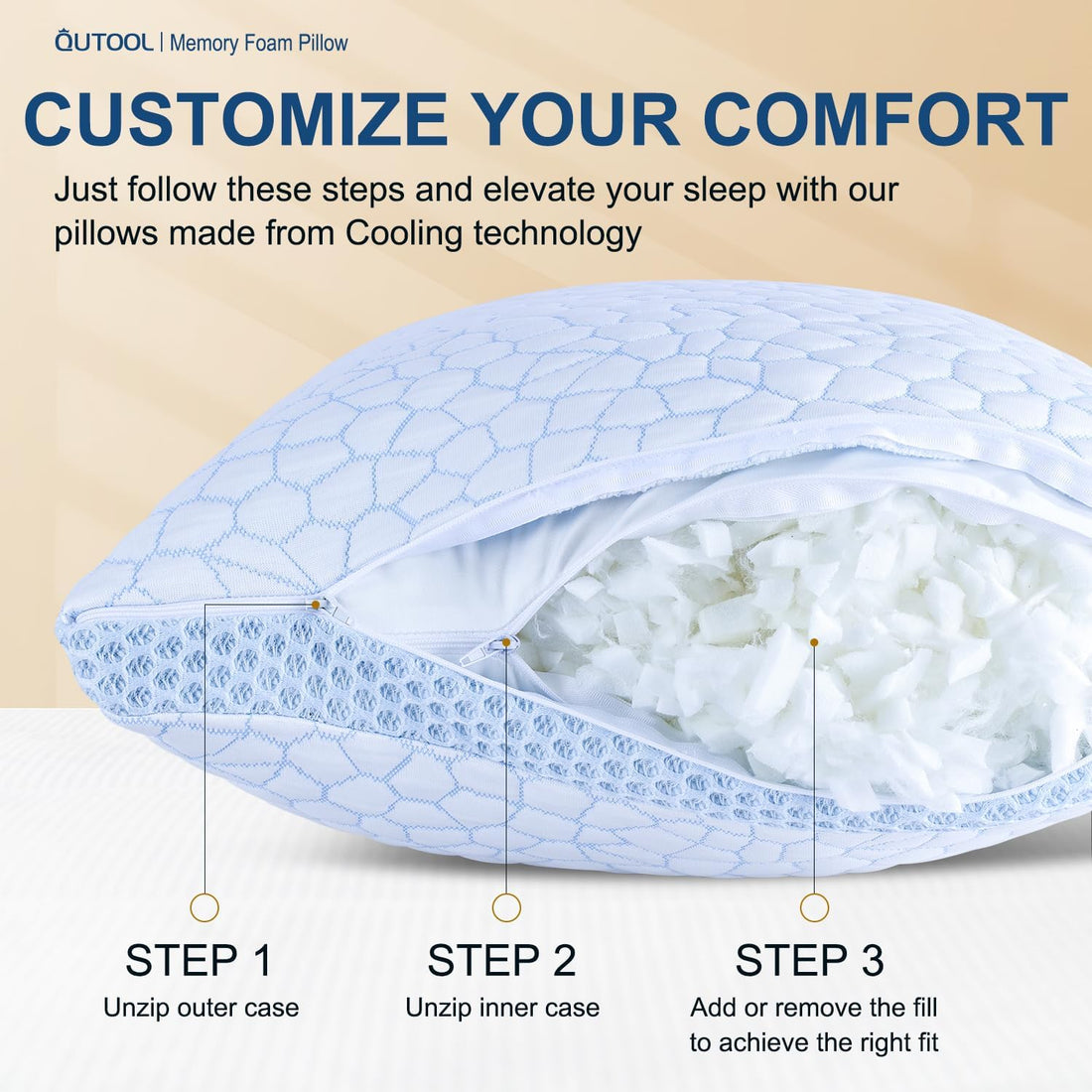 QUTOOL Queen Cooling Memory Foam Pillows – Set of 2