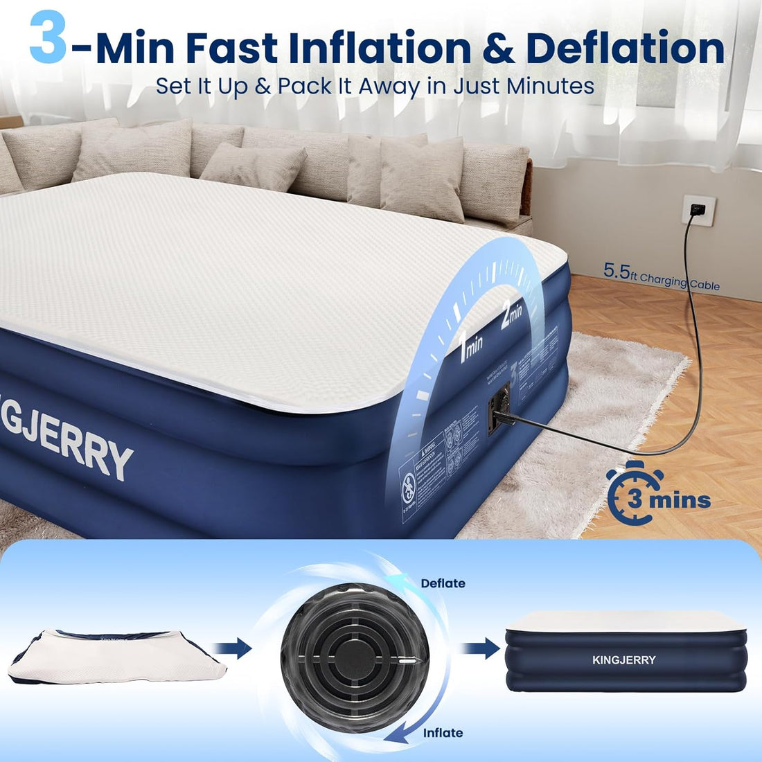KINGJERRY Queen Air Mattress with Pump