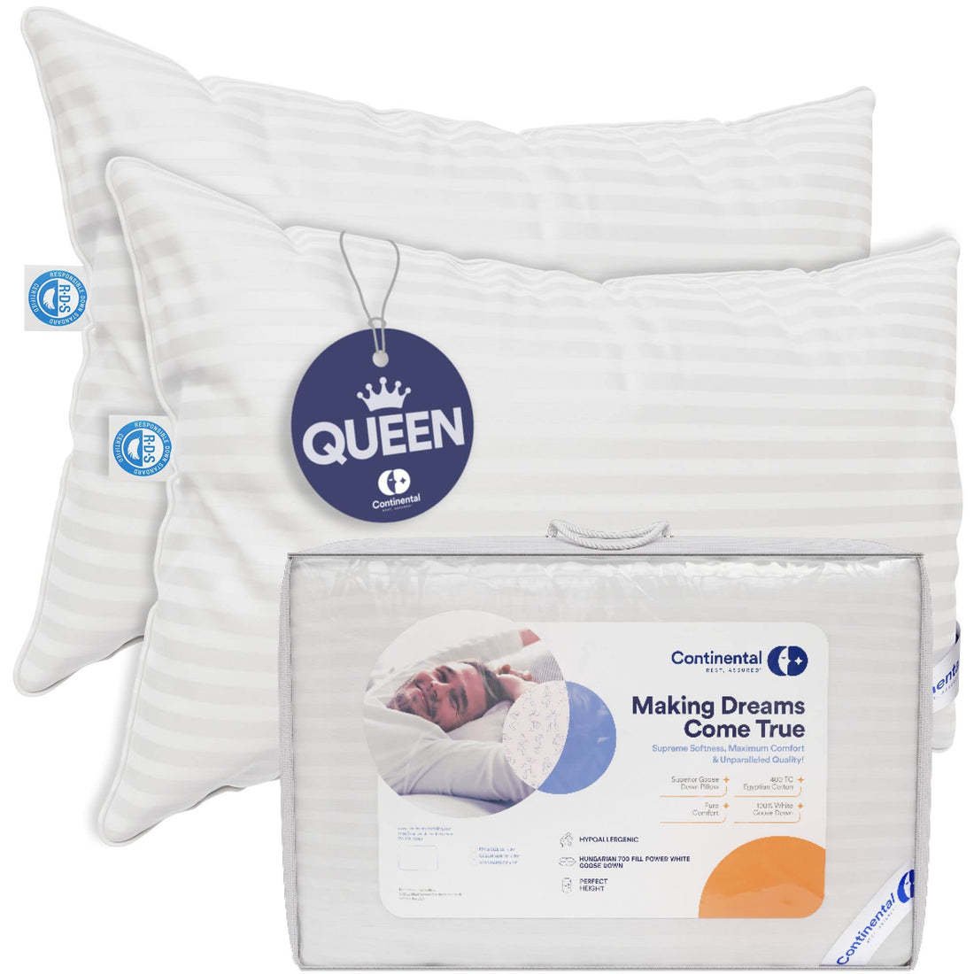Continental Goose Down Pillow – King (2 Pack)