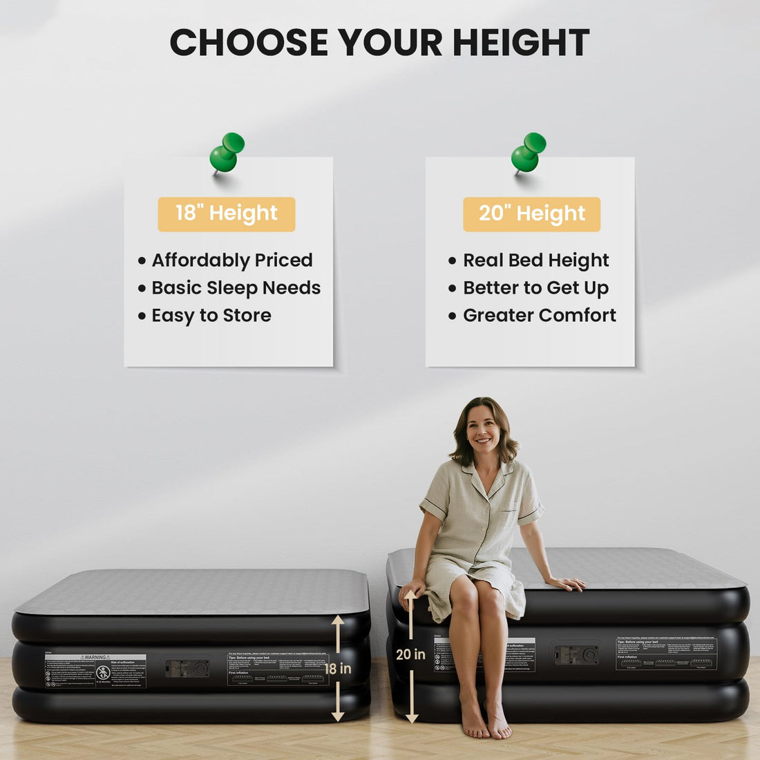 OhGeni 18" Queen Air Mattress with Pump