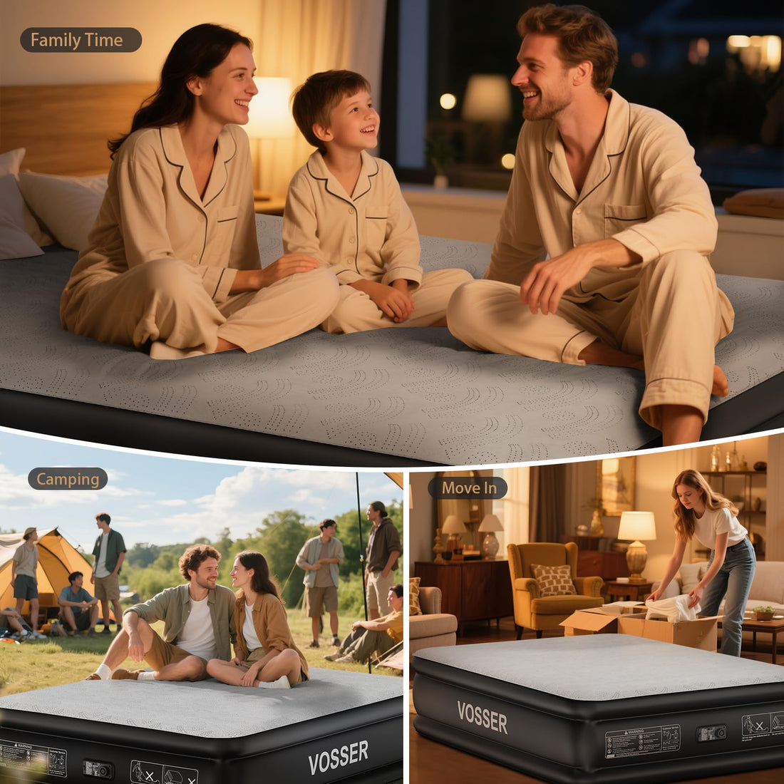Queen Air Mattress with Built-In Pump & Foam Topper