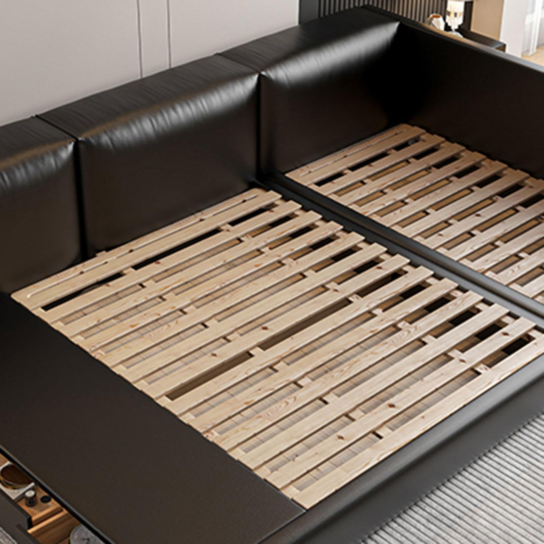 Modern Leather Queen Platform Bed