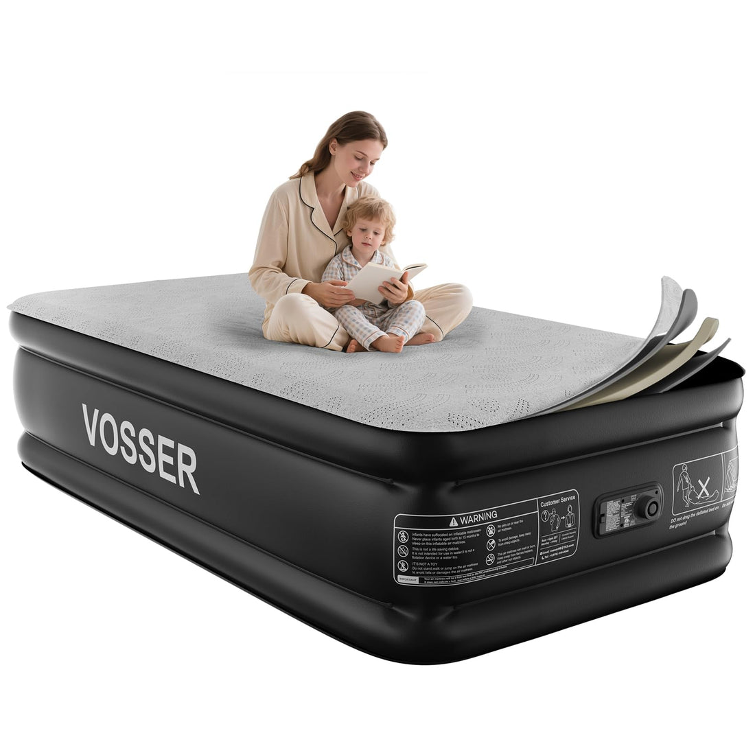 Queen Air Mattress with Built-In Pump & Foam Topper