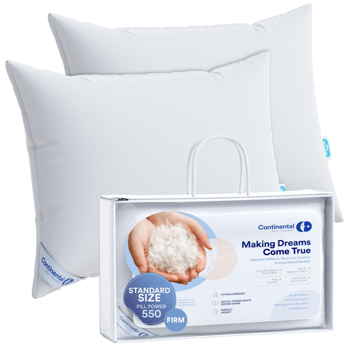 Firm Goose Down Pillows – Queen (Set of 2)