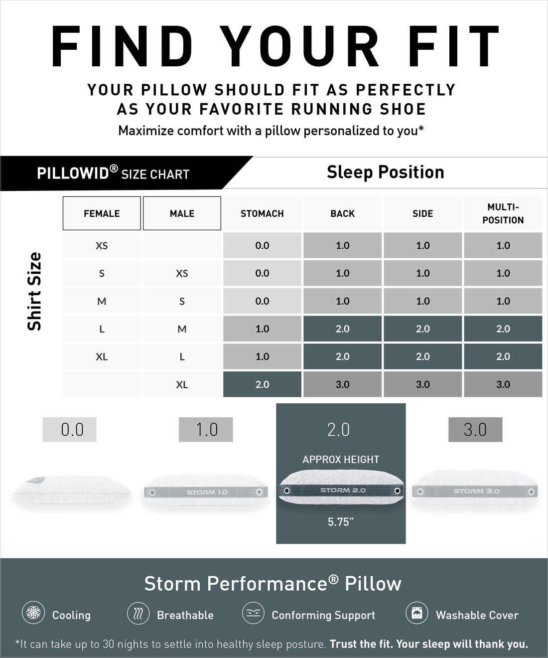 Bedgear Storm Performance Cooling Pillow – Medium