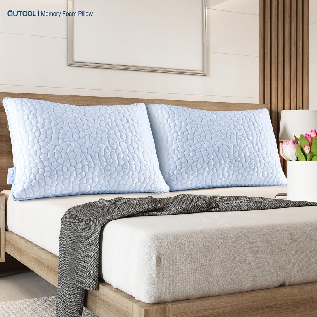 QUTOOL Queen Cooling Memory Foam Pillows – Set of 2