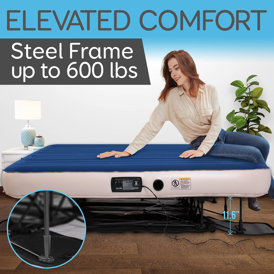 SereneLife EZ Bed Twin Air Mattress with Frame