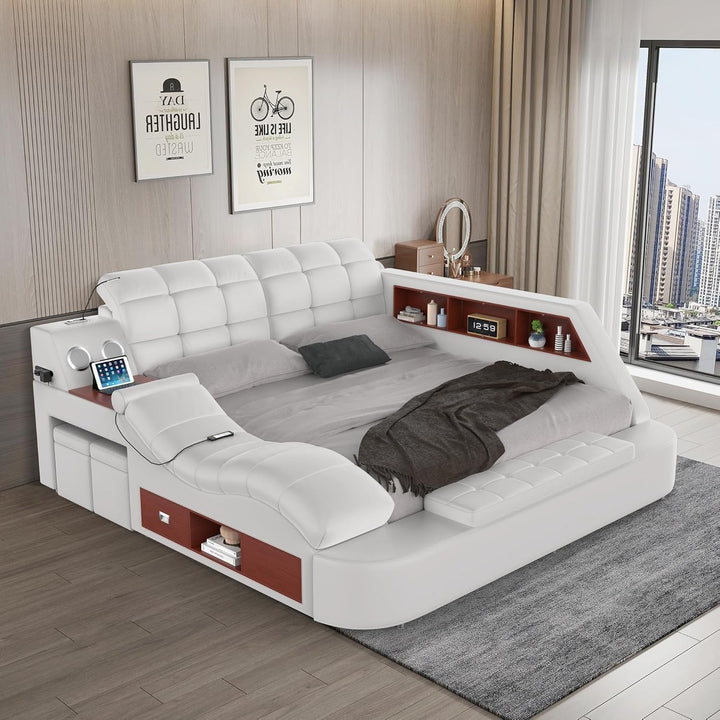 King Smart Multifunctional Leather Bed Frame
