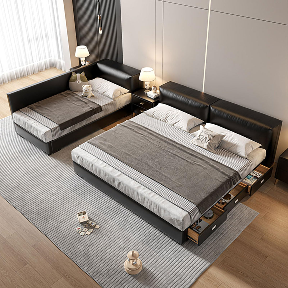 Modern Leather Queen Platform Bed