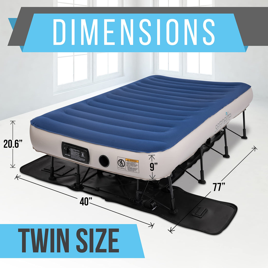 SereneLife EZ Bed Twin Air Mattress with Frame