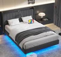 Modern Floating Full/Queen Bed Frame – Beige