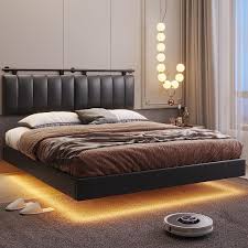 Queen LED Upholstered Platform Bed – Black