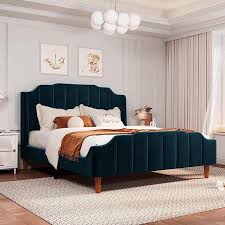 GOWE Full Velvet Upholstered Bed Frame – Blue