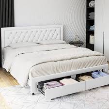 Modern White Full Upholstered Bed Frame